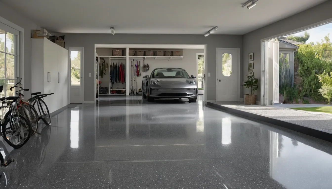 A freshly coated epoxy garage floor in a Lansdale home